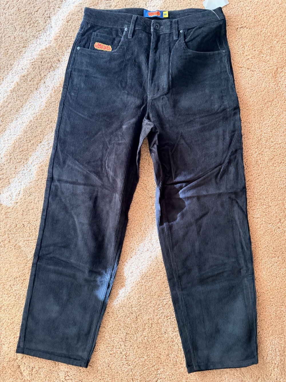 Corduroy Work Pants in Black with Logo Patch